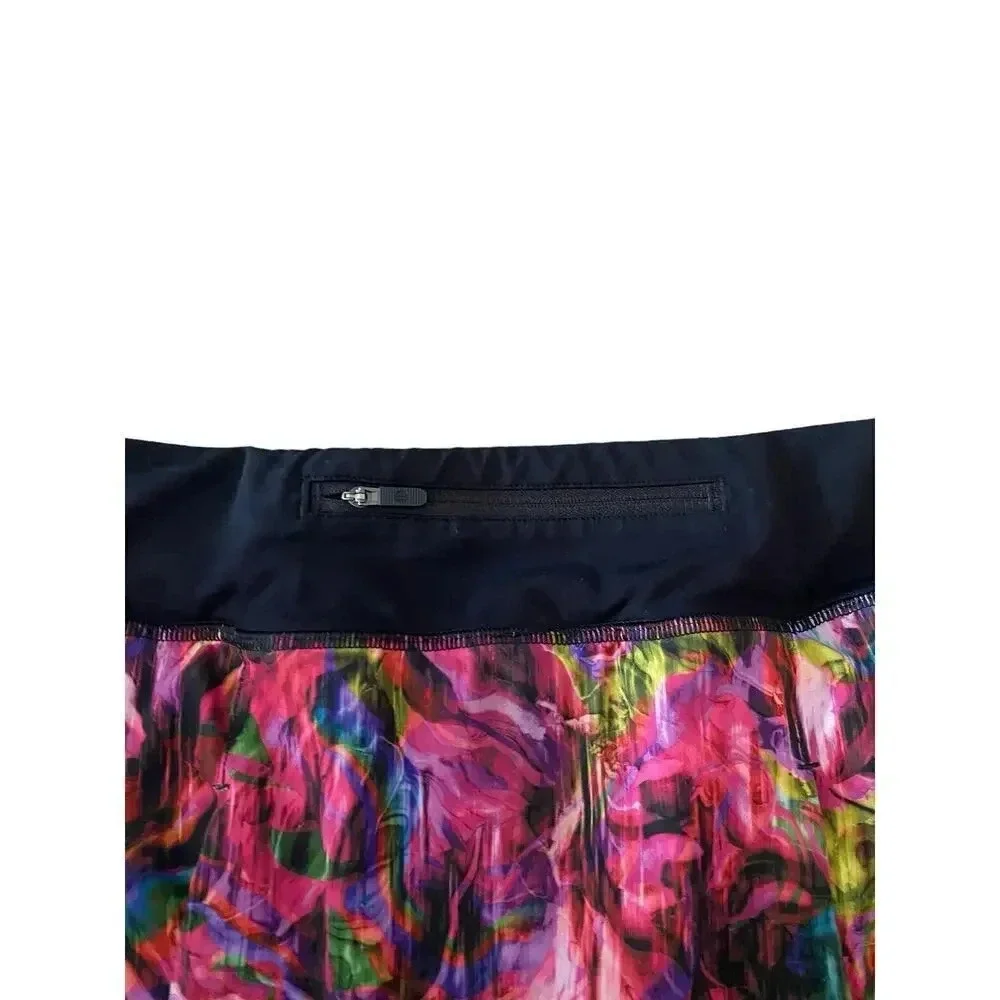 Lululemon Hyper Flow Pink Multi Black Print Pace Rival Mid-Rise Skirt Size 14